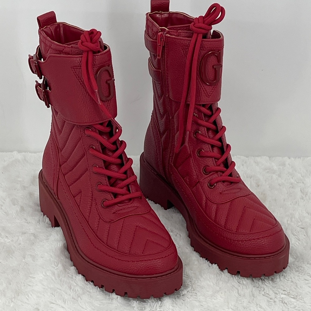 Guess Red Quilted Combat Boots WOMENS SIZE 6 M